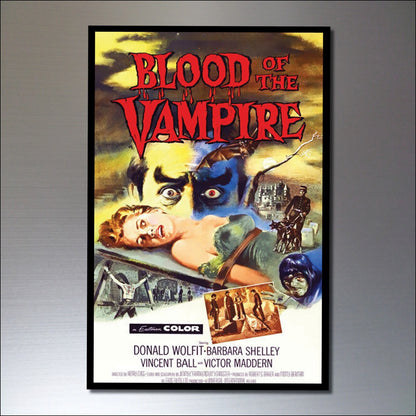 Set of 8 vintage horror movie poster fridge magnets featuring classic horror film artwork and titles, ideal for refrigerator decor.
