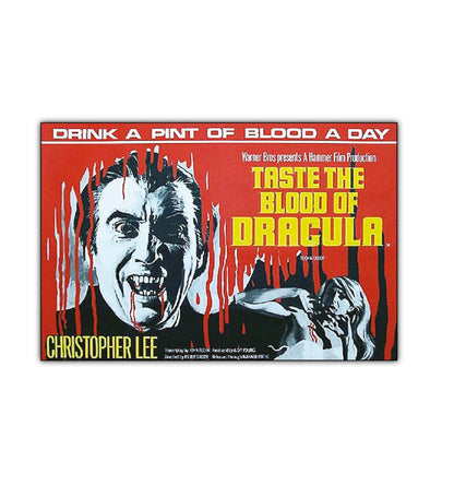Set of 8 vintage Hammer Horror movie poster fridge magnets featuring classic horror imagery, unbranded collectible magnets.