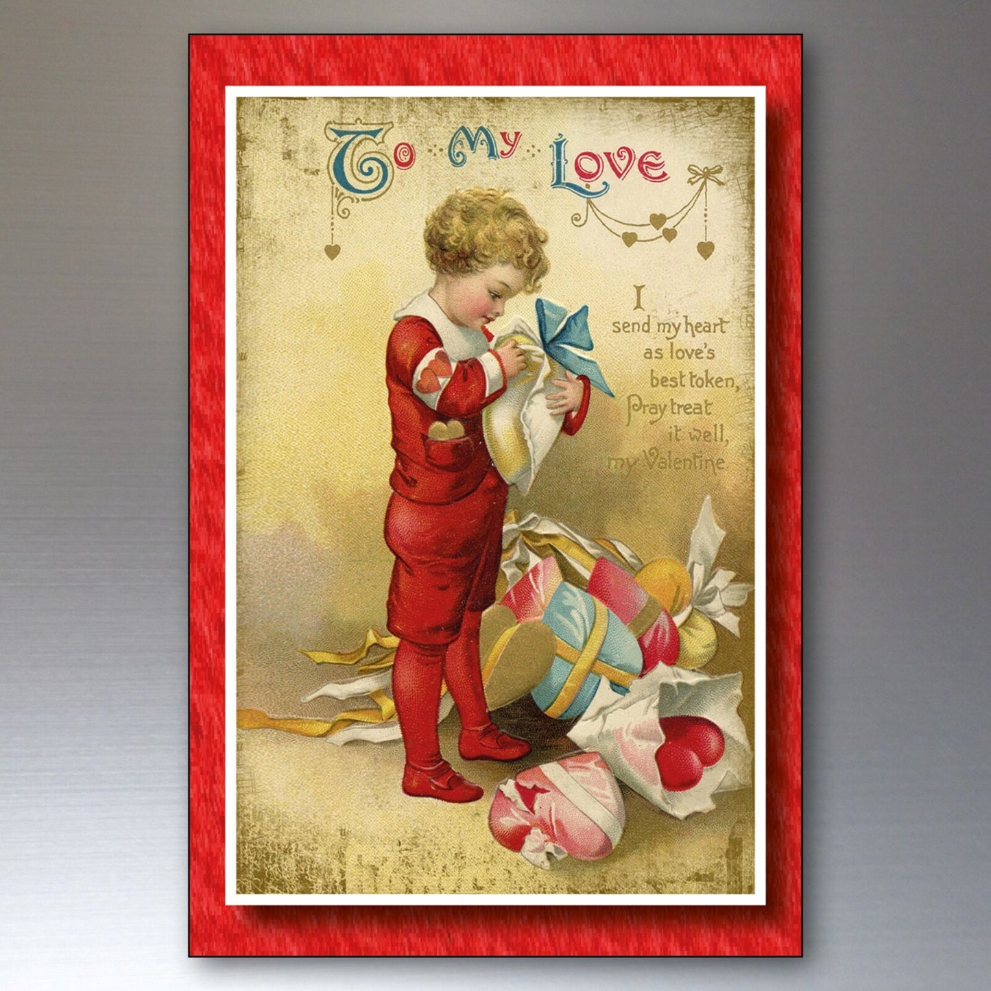 Set of 8 vintage Valentines fridge magnets featuring classic Valentine’s Day cards by Bubbadoodoo, ideal for refrigerator decor.