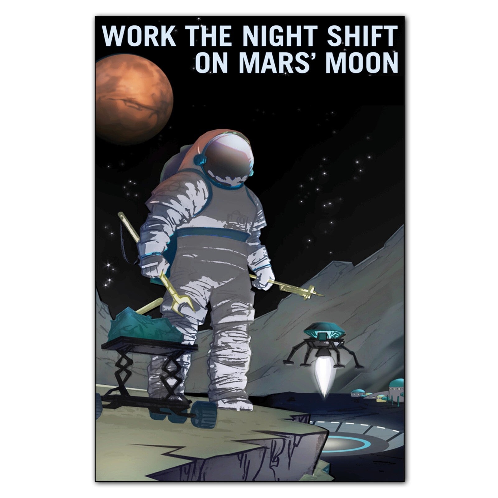 Set of 8 retro sci-fi space travel explorer artwork images for science fiction fridge decor, featuring vintage space themes.