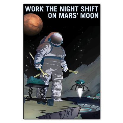 Set of 8 retro sci-fi space travel explorer artwork images for science fiction fridge decor, featuring vintage space themes.