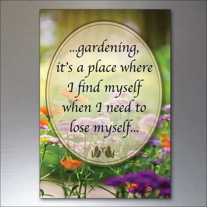 Set of 8 gardening inspiration quotes fridge magnets showing colorful floral designs and motivational messages.