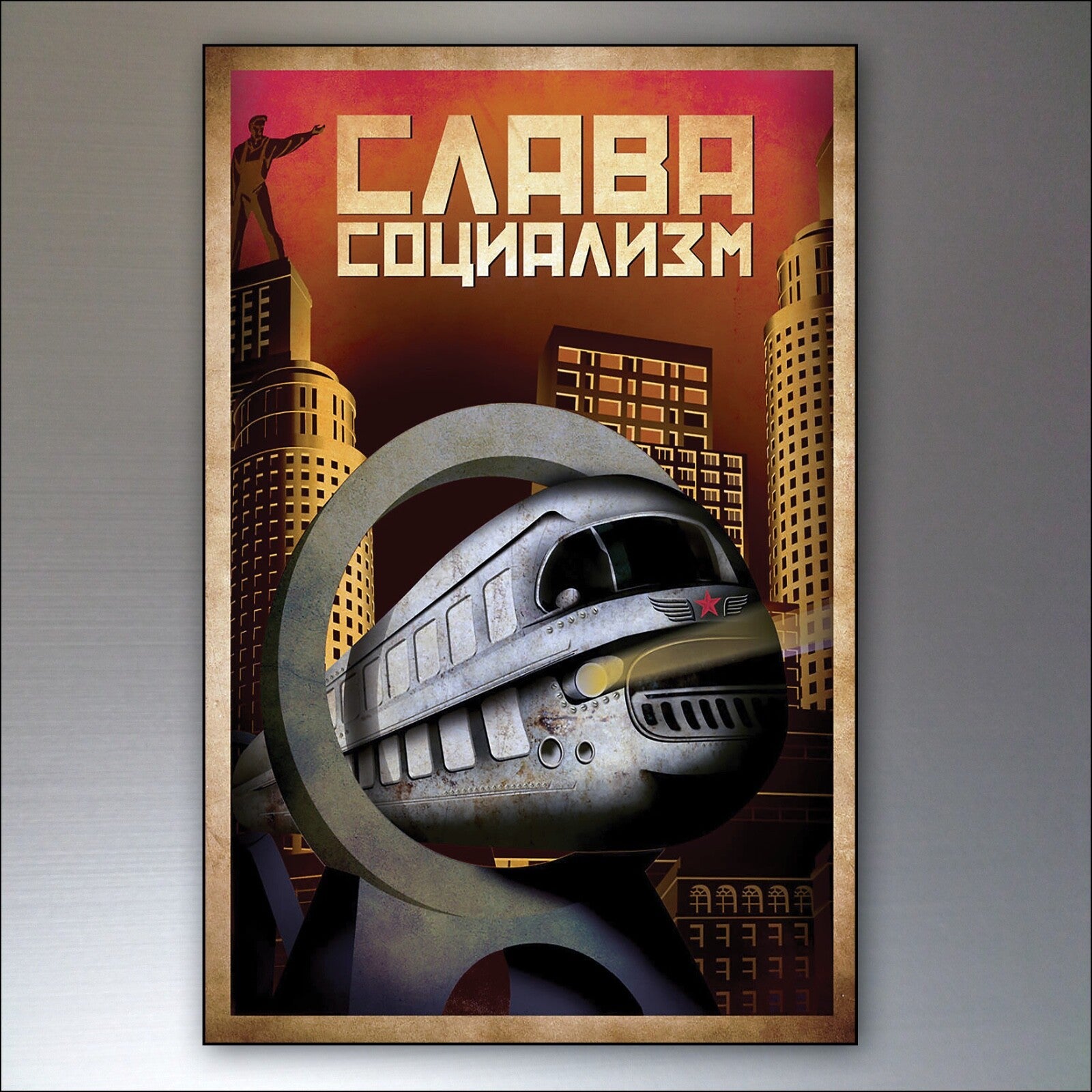 Set of 8 vintage sci-fi robot metropolis fridge magnets featuring stylized retro robot designs for refrigerator decoration.
