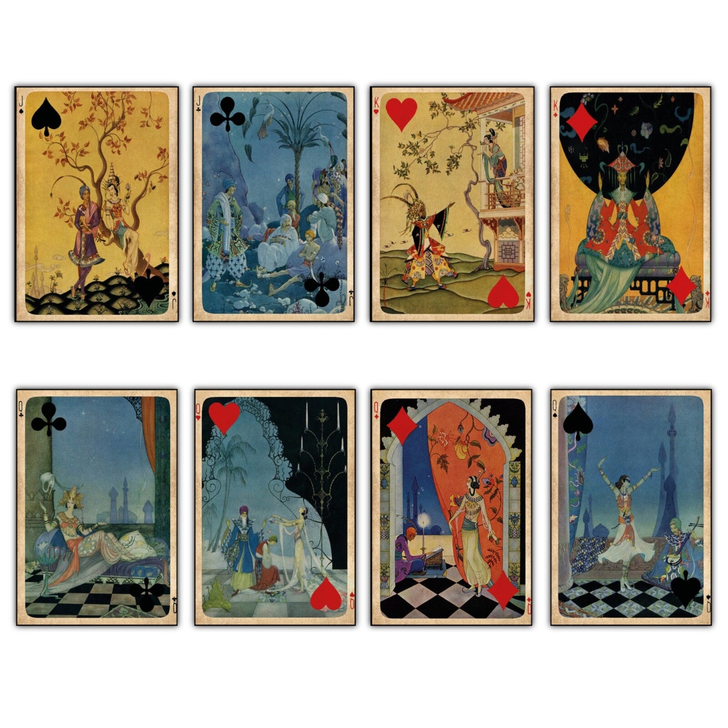 Set of 8 vintage Indian Tarot cards fridge magnets with retro design, featuring colorful and artistic Tarot card illustrations.