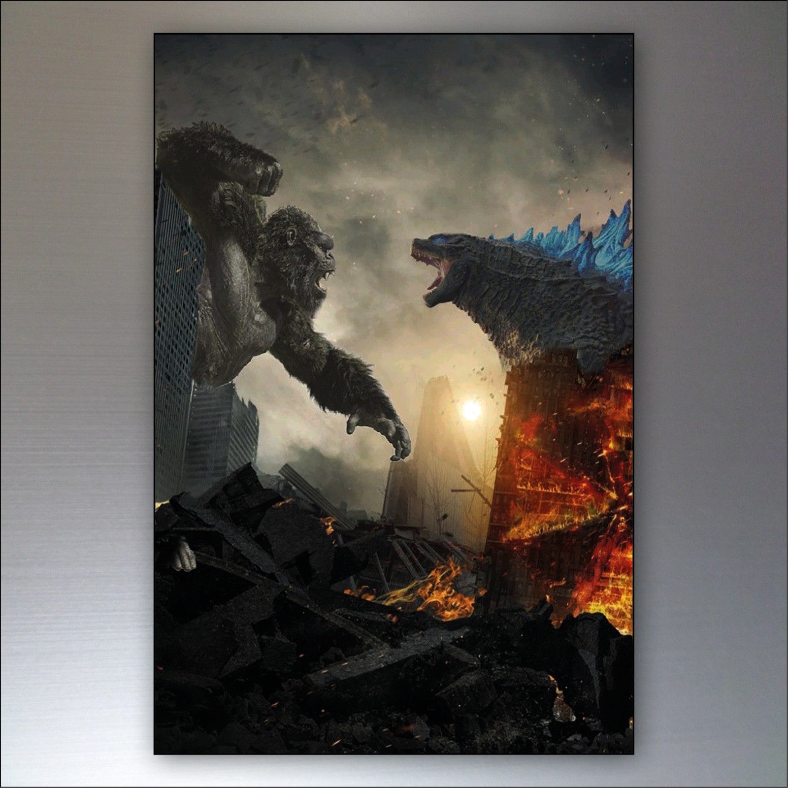 Set of 8 fridge magnets featuring Godzilla and King Kong film poster designs, collectible movie poster magnets collection.