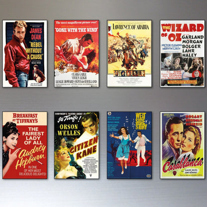 Set of 8 vintage classic film poster fridge magnets, flexible metal magnets featuring iconic film artwork, Unbranded.