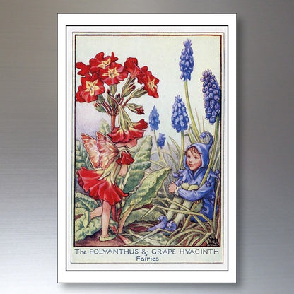 Set of 8 vintage Victorian fairy garden illustration fridge magnets featuring whimsical fairy and floral designs.