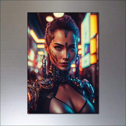 Set of 8 cyberpunk and steampunk women superhero fridge magnets with vibrant, detailed designs, perfect for decorating your fridge.