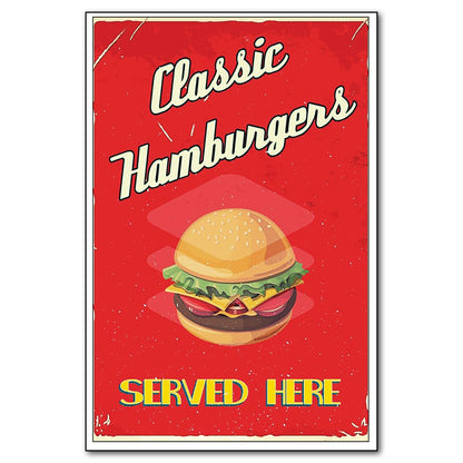 Set of six vintage retro fast food signs fridge magnets by Star, flexible magnetic food-themed decor for refrigerators.