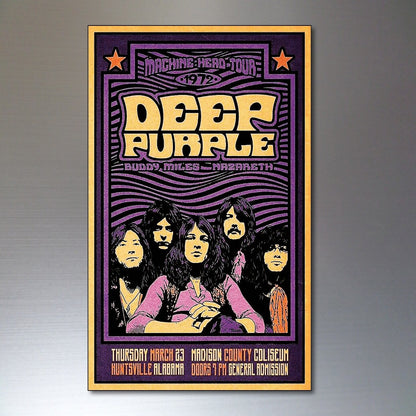 Set of 8 vintage 1960s and 70s psychedelic music posters fridge magnets, colorful retro magnet collection for decorative use.