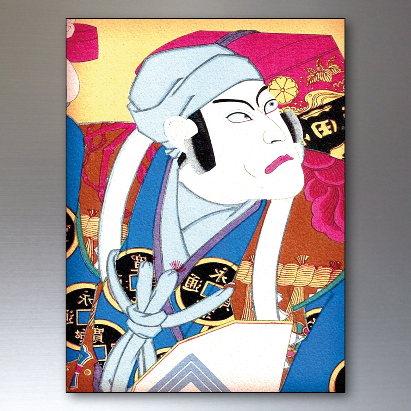 Japanese decorative art fridge magnets set of 8 featuring traditional Edo period kabuki characters by Japanesse, colorful and detailed.
