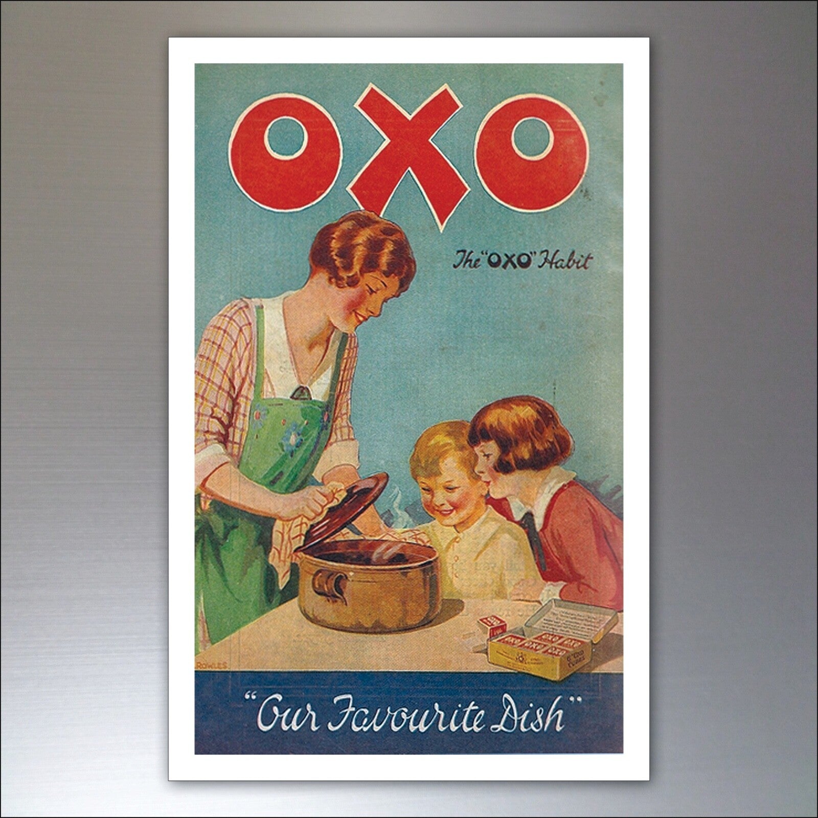 Set of nine vintage retro fridge magnets featuring classic advert designs, perfect for decorating and collecting.