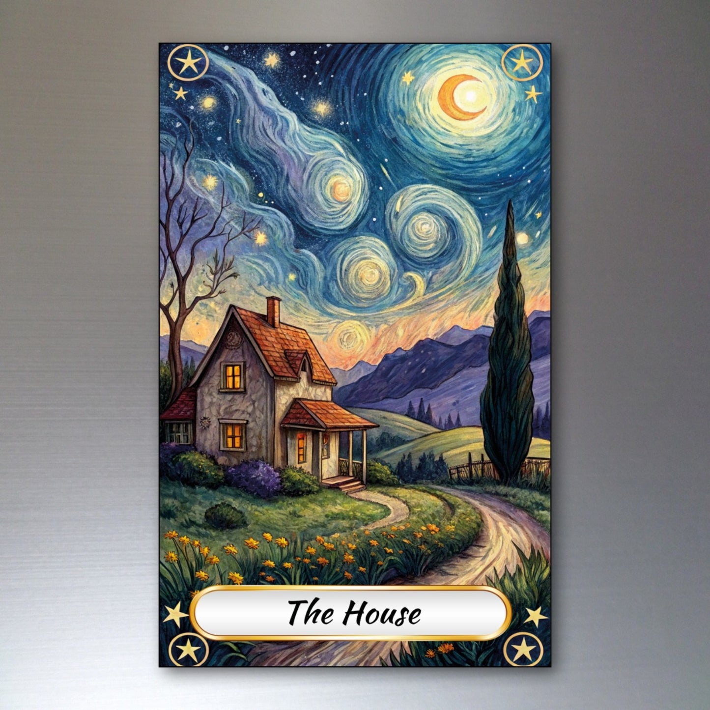 Set of 8 Van Gogh style Tarot card fridge magnets featuring colorful, artistic tarot card designs on a white background.