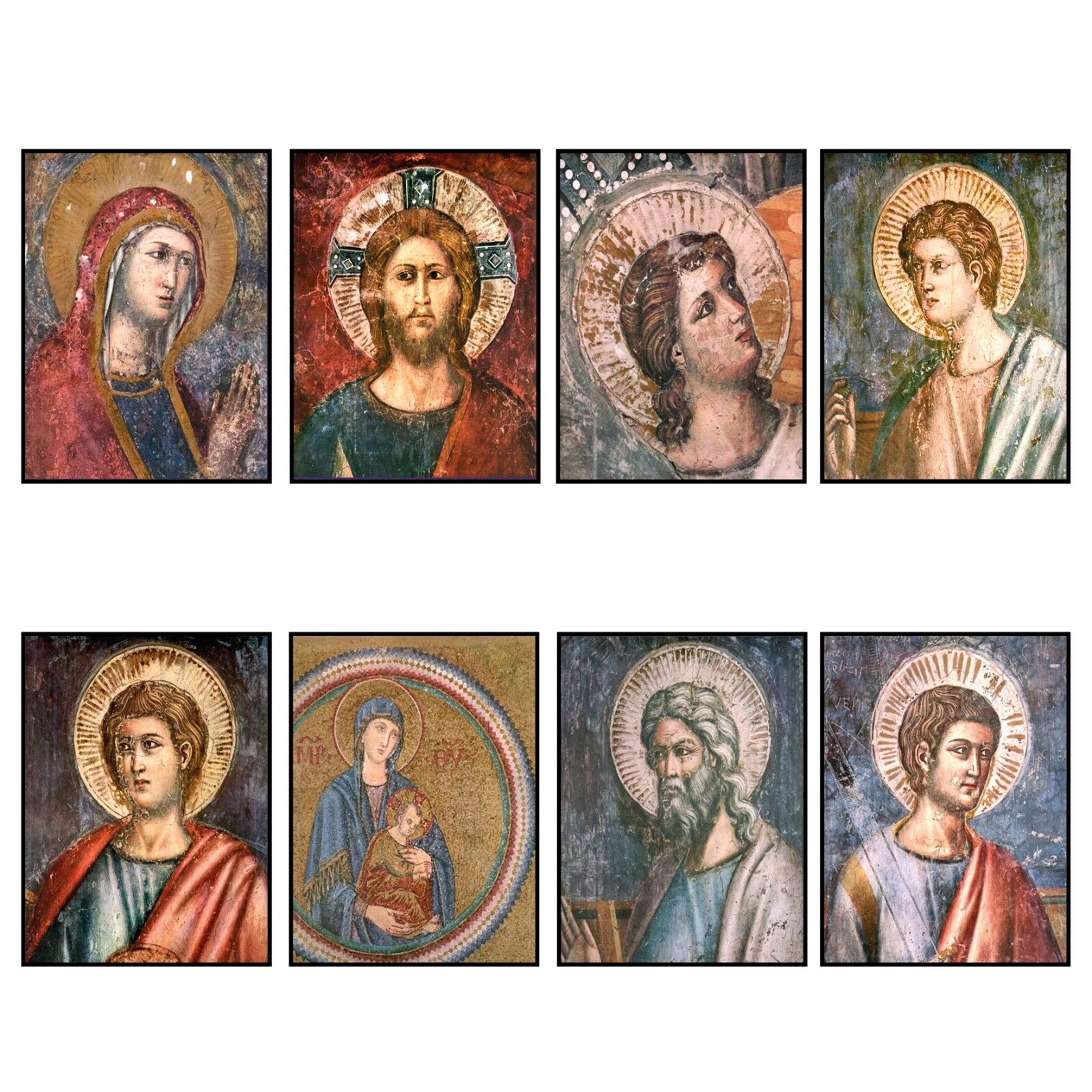 Set of 8 vintage religious art fridge magnets featuring saints and faith imagery, retro design, perfect for religious home decor.