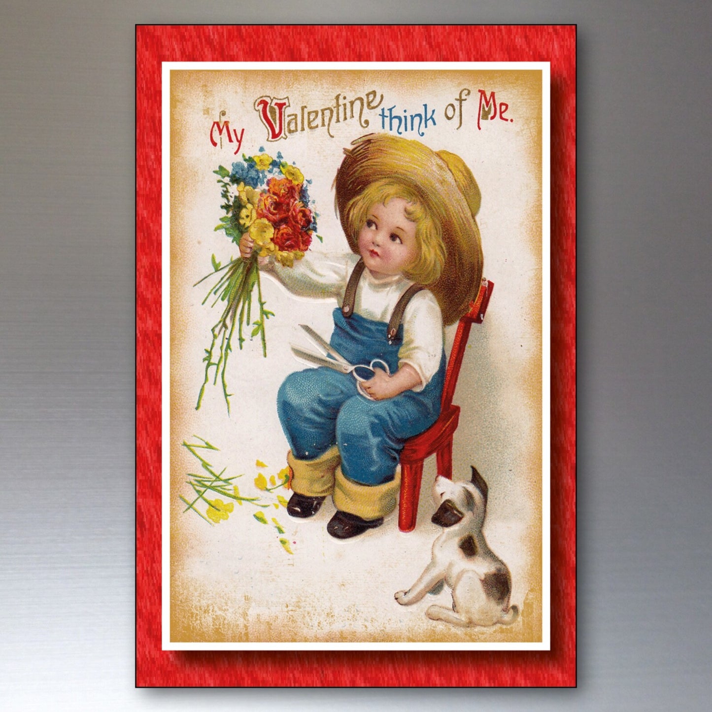 Vintage Valentine’s Day fridge magnets set of 8 featuring retro card designs by Bubbadoodoo for decorating your refrigerator.