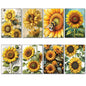 Set of 8 vintage sunflower fridge magnets featuring sunny flower paintings by Summer, perfect for home decor.