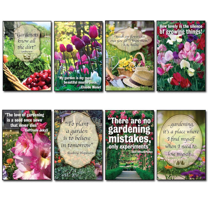 Set of 8 gardening inspiration quotes fridge magnets, featuring colorful designs and motivational messages for garden lovers.
