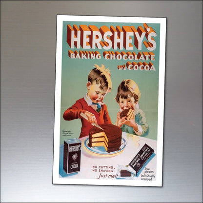 Vintage chocolate advertising fridge magnets featuring a shabby chic retro poster design, unbranded decorative kitchen accessories.