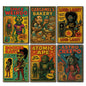 Set of six vintage Halloween fridge magnets featuring horror comic cover designs, with spooky and detailed artwork.