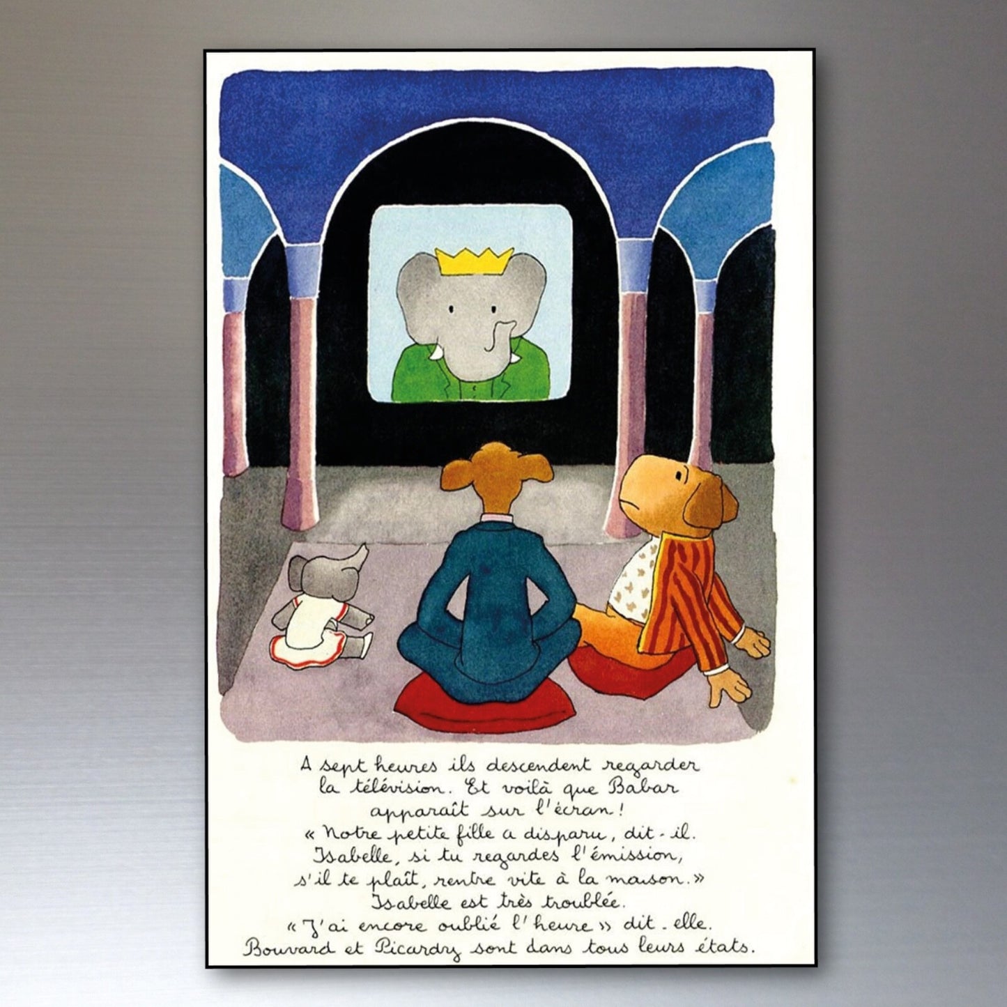 Set of 8 vintage Babar the Elephant French book fridge magnets featuring colorful illustrations and classic design.