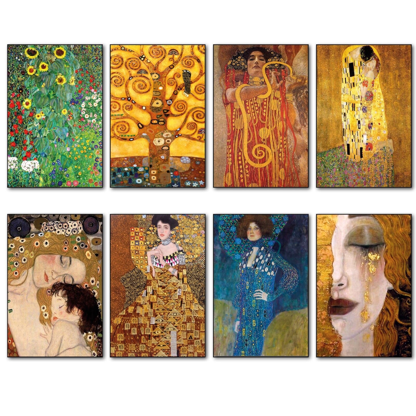 Set of 8 vintage Gustav Klimt fridge magnets featuring iconic art designs, perfect for decorating and embellishing your refrigerator.