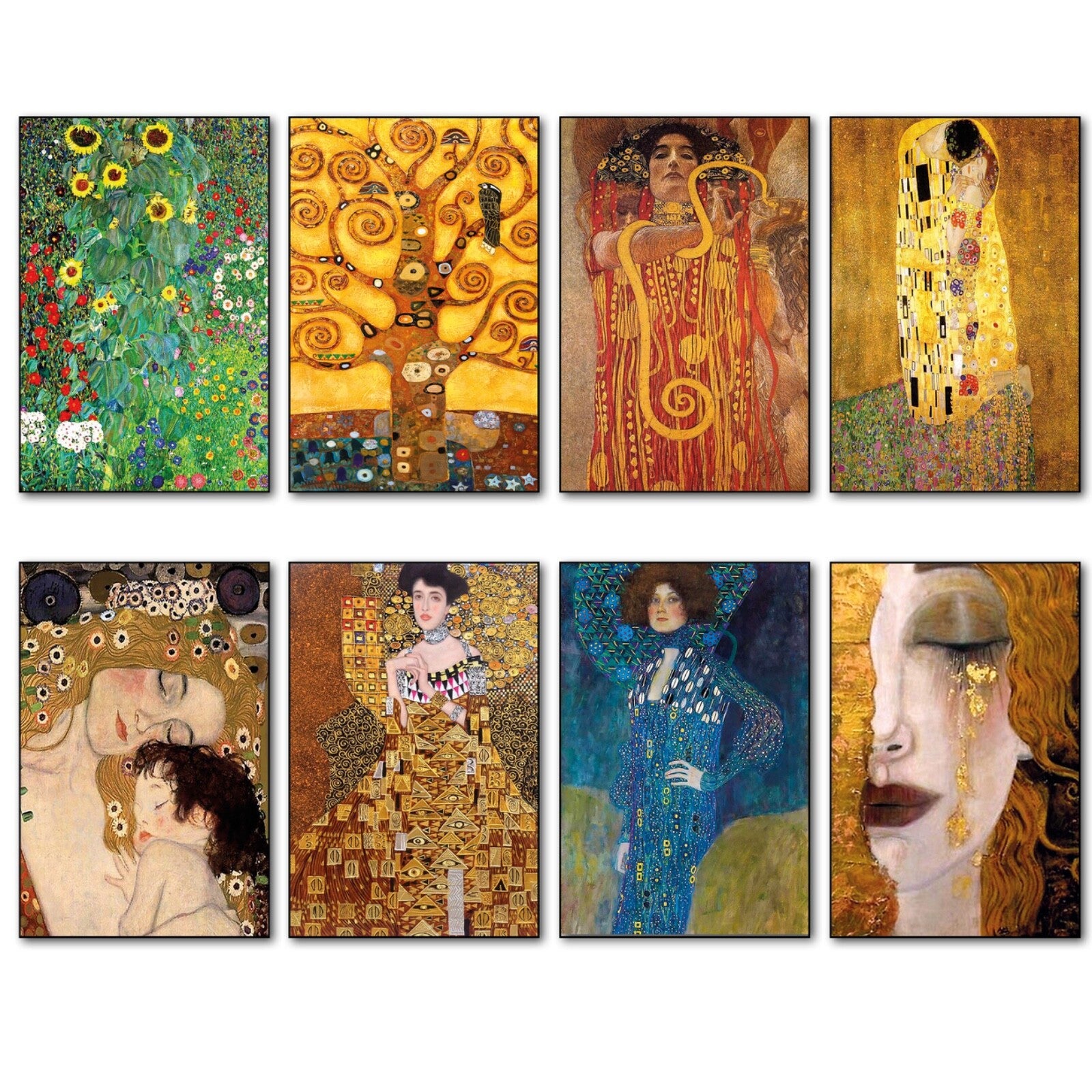 Set of 8 vintage Gustav Klimt fridge magnets featuring iconic art designs, perfect for decorating and embellishing your refrigerator.