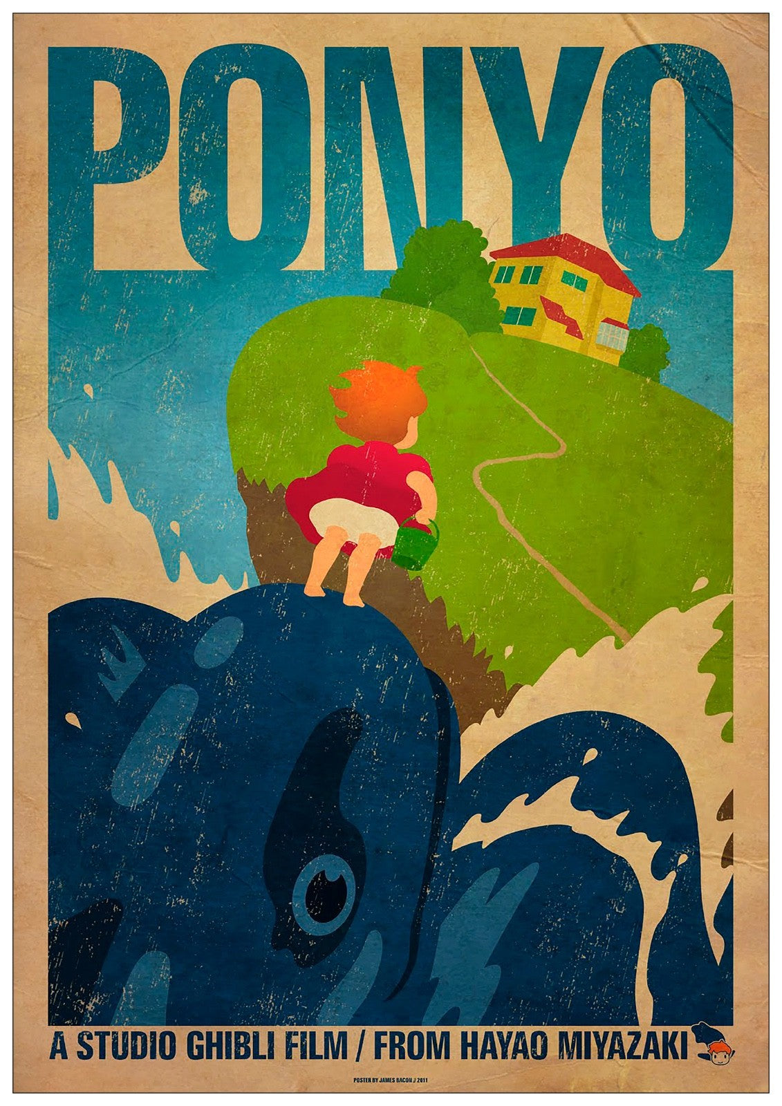 Studio Ghibli Ponyo film poster by Bubbadoodoo on high gloss A3 paper, featuring vibrant artwork of Ponyo character.