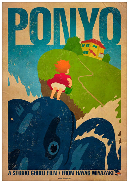 Studio Ghibli Ponyo film poster by Bubbadoodoo on high gloss A3 paper, featuring vibrant artwork of Ponyo character.