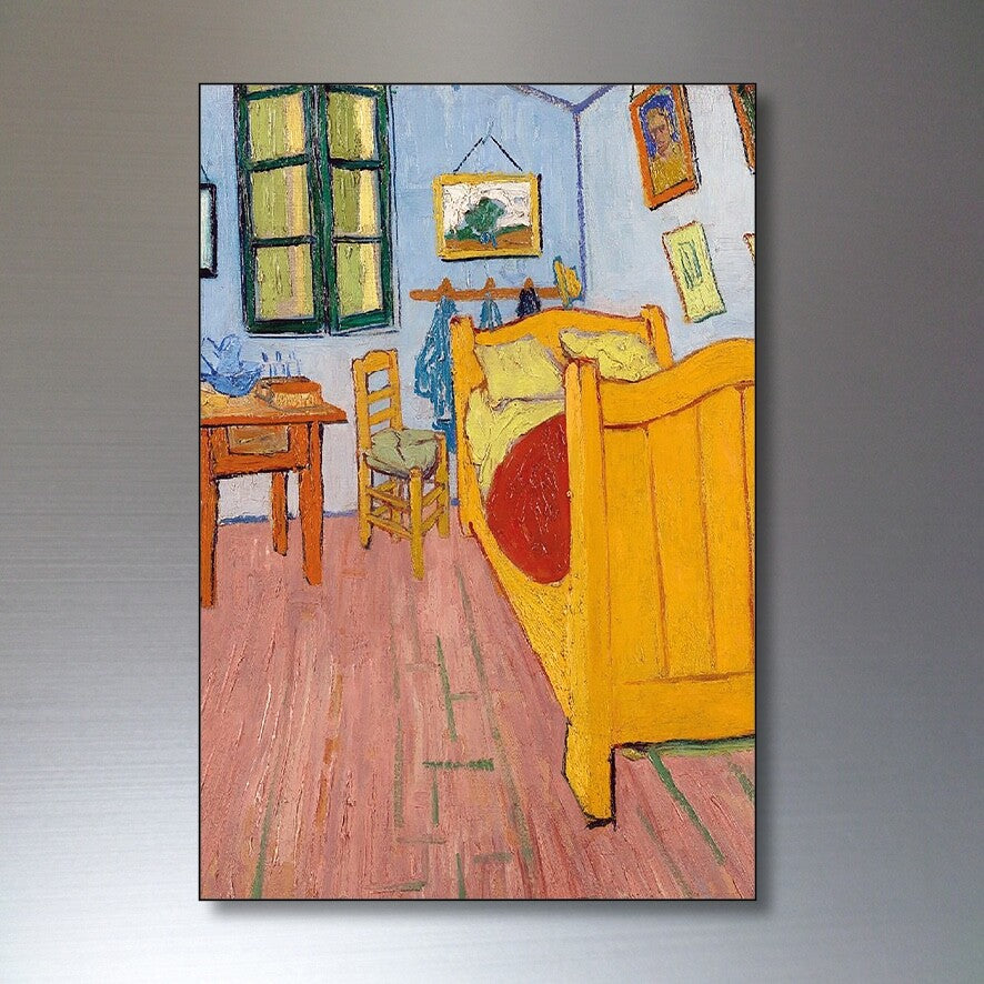 Set of 8 Vincent van Gogh fridge magnets with colorful artwork, showcasing famous paintings for decorative kitchen display.