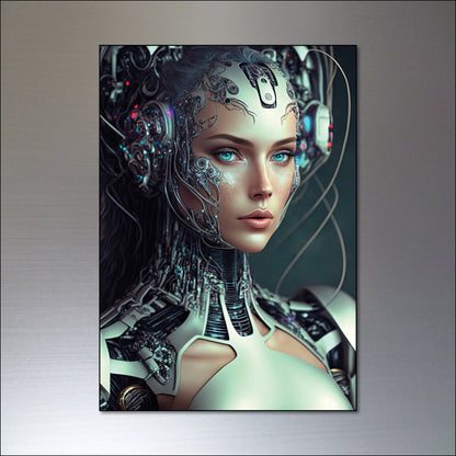 Set of 8 fridge magnets featuring cyberpunk and steampunk women superheroes with detailed, vibrant artwork.