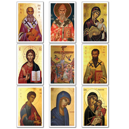 Set of 8 vintage religious art fridge magnets featuring Christ, saints, and faith symbols, perfect for decorating your kitchen.