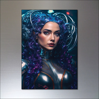 Set of 8 cyberpunk and steampunk women superhero fridge magnets, colorful and detailed decorative magnetic accessories.