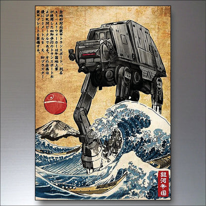 Set of six vintage retro sci-fi space wars fridge magnets featuring large sci-fi spaceship and alien artwork, unbranded.