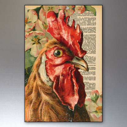 Set of 8 Chicken brand fridge magnets featuring retro chicken keeper art, thin decorative magnetic pieces for refrigerator decor.