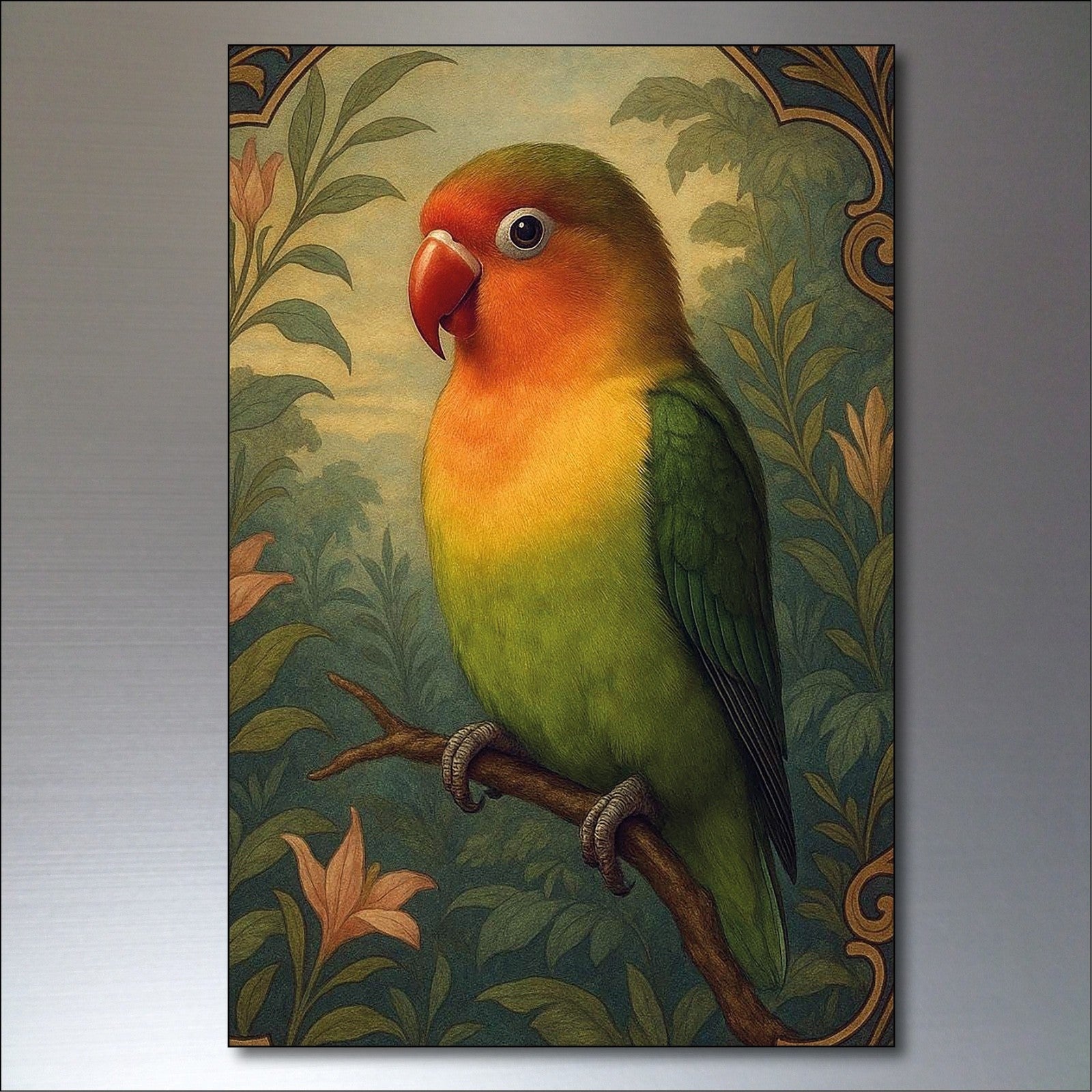 Set of six vintage Victorian-style fridge magnets featuring colorful macaw and parrot illustrations, No.2 design.