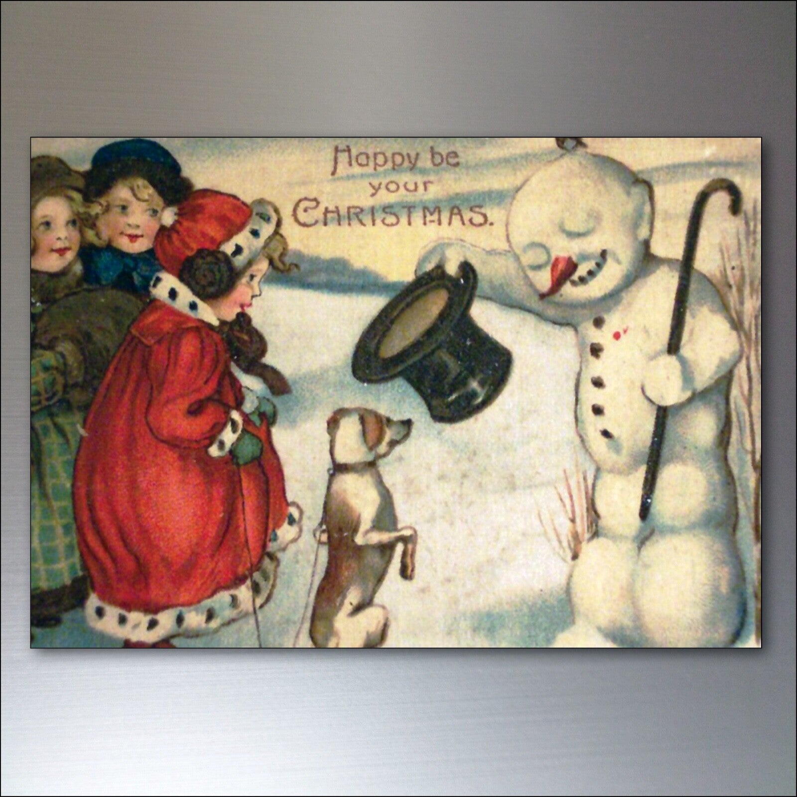 Vintage Victorian Christmas fridge magnets set featuring 8 traditional holiday scenes, detailed and colorful decorative collectibles.