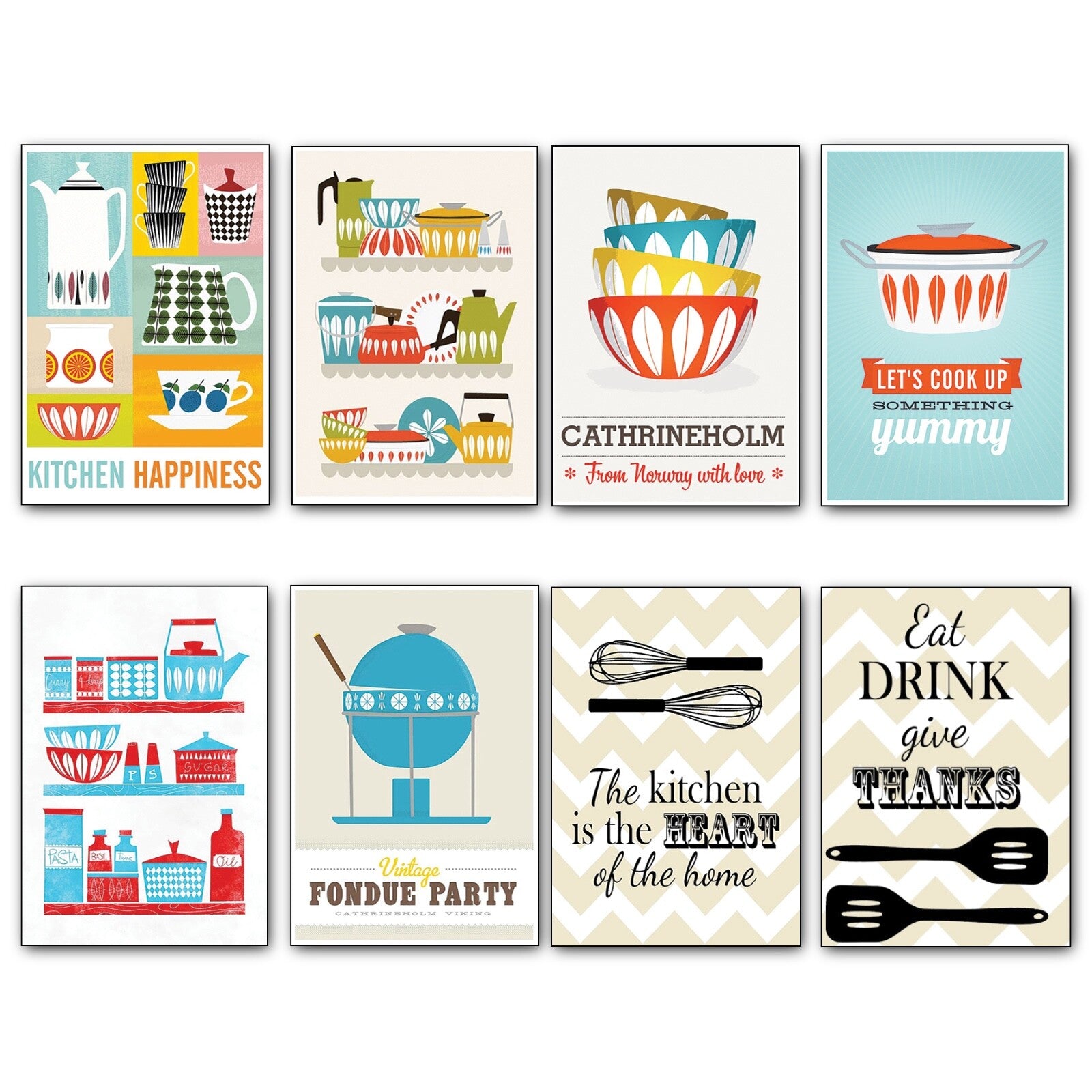 Vintage Catherineholm kitchen fridge magnets featuring colorful retro art and Scandinavian design, perfect for vintage kitchen decor.