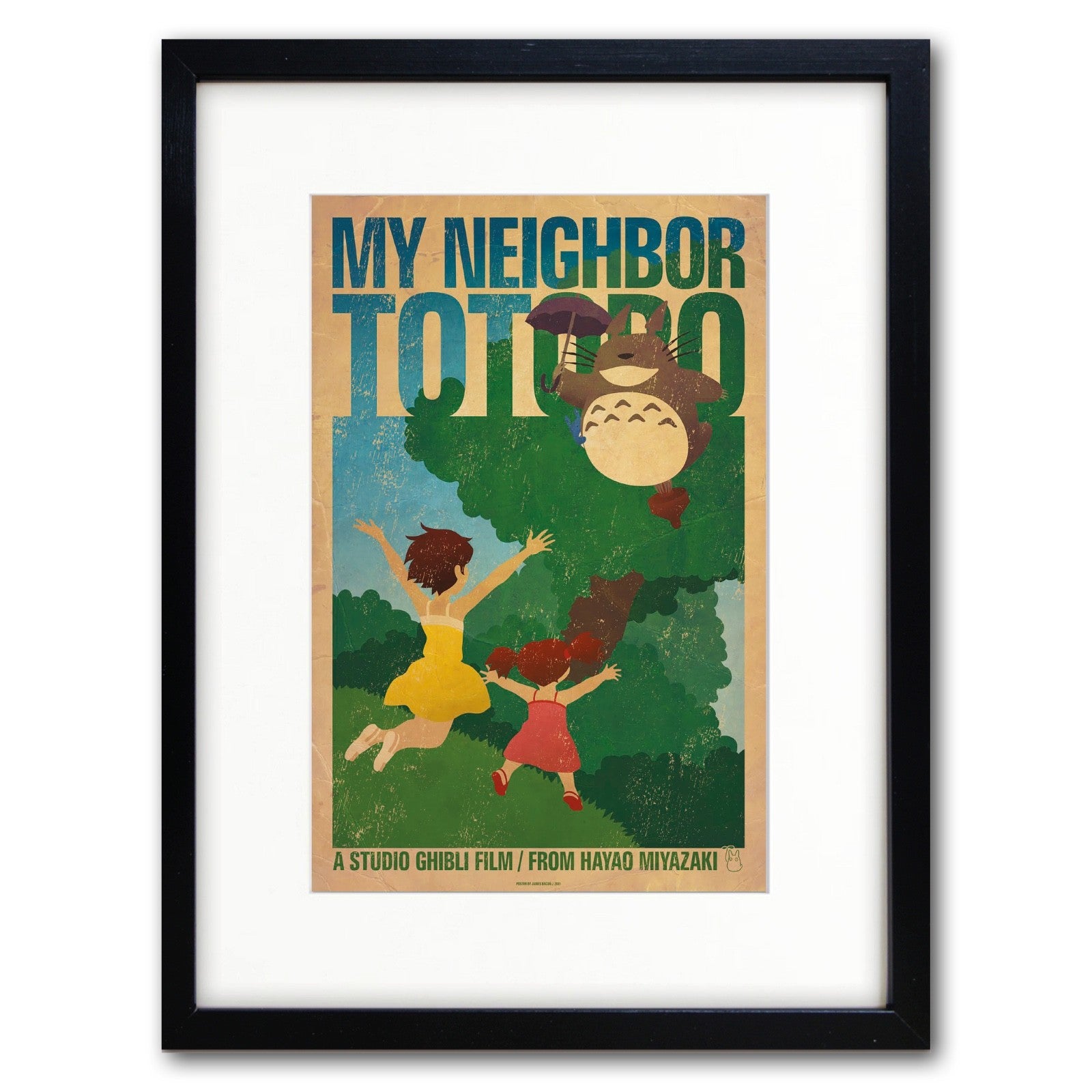 Studio Ghibli My Neighbour Totoro film poster printed on high gloss A3 paper by Bubbadoodoo, featuring Totoro and forest scenes.