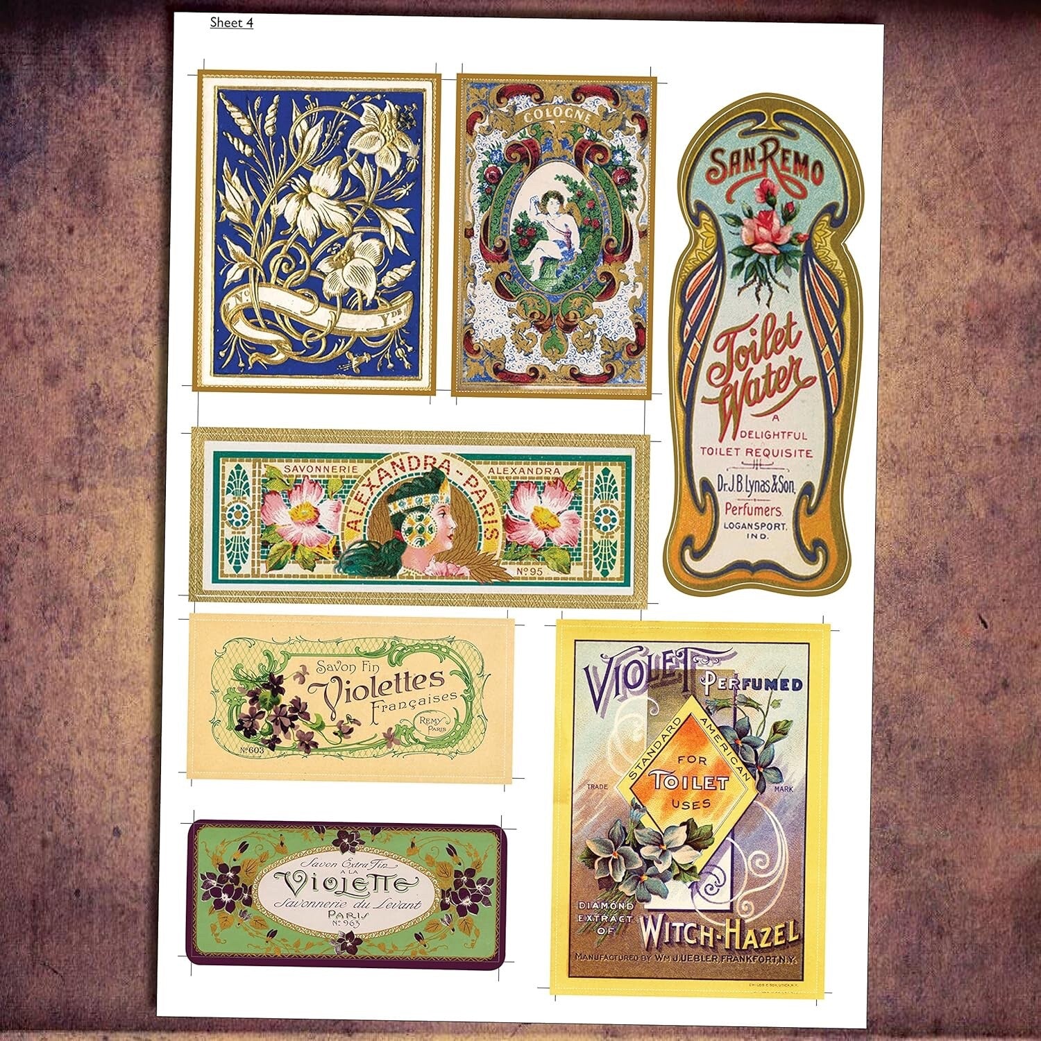 Vintage perfume bottle and toiletries labels, matte DIY arts and crafts stickers with retro design, unbranded, suitable for decorating.
