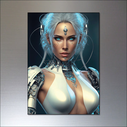 Set of 8 unbranded cyberpunk and steampunk women superhero fridge magnets featuring vibrant, detailed character designs.