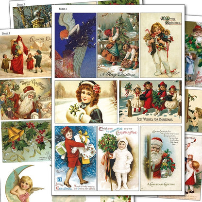 Bubbadoodoo vintage Christmas label craft making self-adhesive A4 sticker sheets with holiday-themed designs and colorful labels.