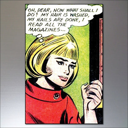 Vintage retro comic strip fridge magnets by Classic featuring humorous quotes and colorful comic illustrations.