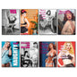 Set of 8 vintage pin-up girl fridge magnets, colorful retro metal decor for refrigerators and magnetic surfaces.