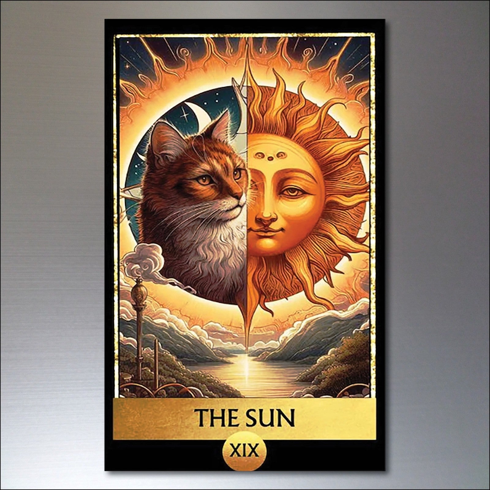 Set of 8 vintage tarot cat fridge magnets featuring mystical cat art, retro design, and colorful illustrations.