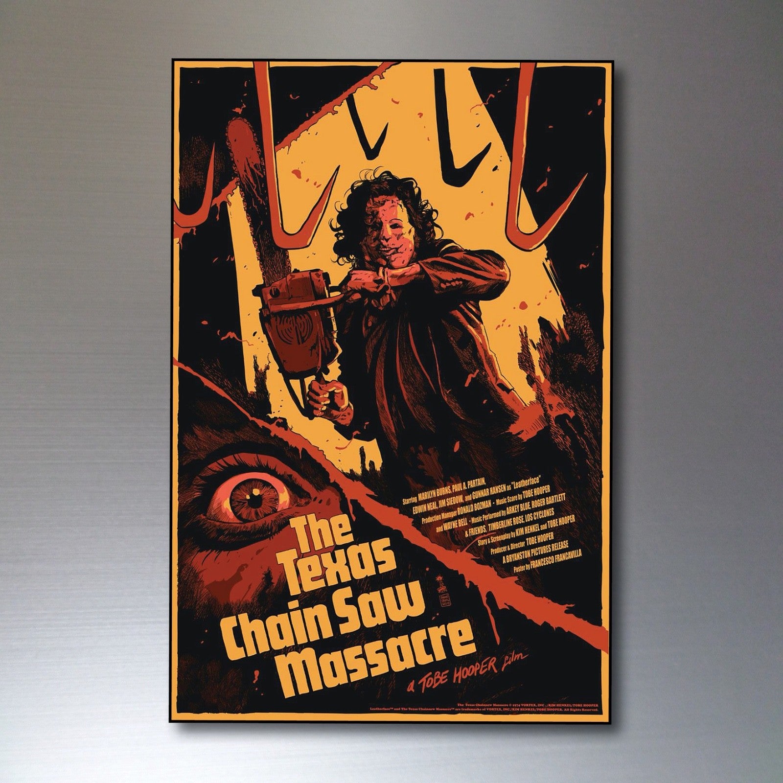 Set of 8 vintage horror film poster fridge magnets featuring classic movie art, perfect for horror fans and collectors.