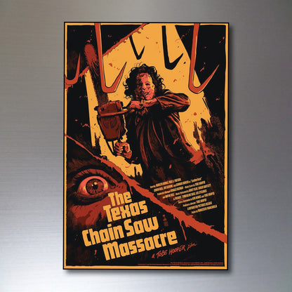 Set of 8 vintage horror film poster fridge magnets featuring classic movie art, perfect for horror fans and collectors.