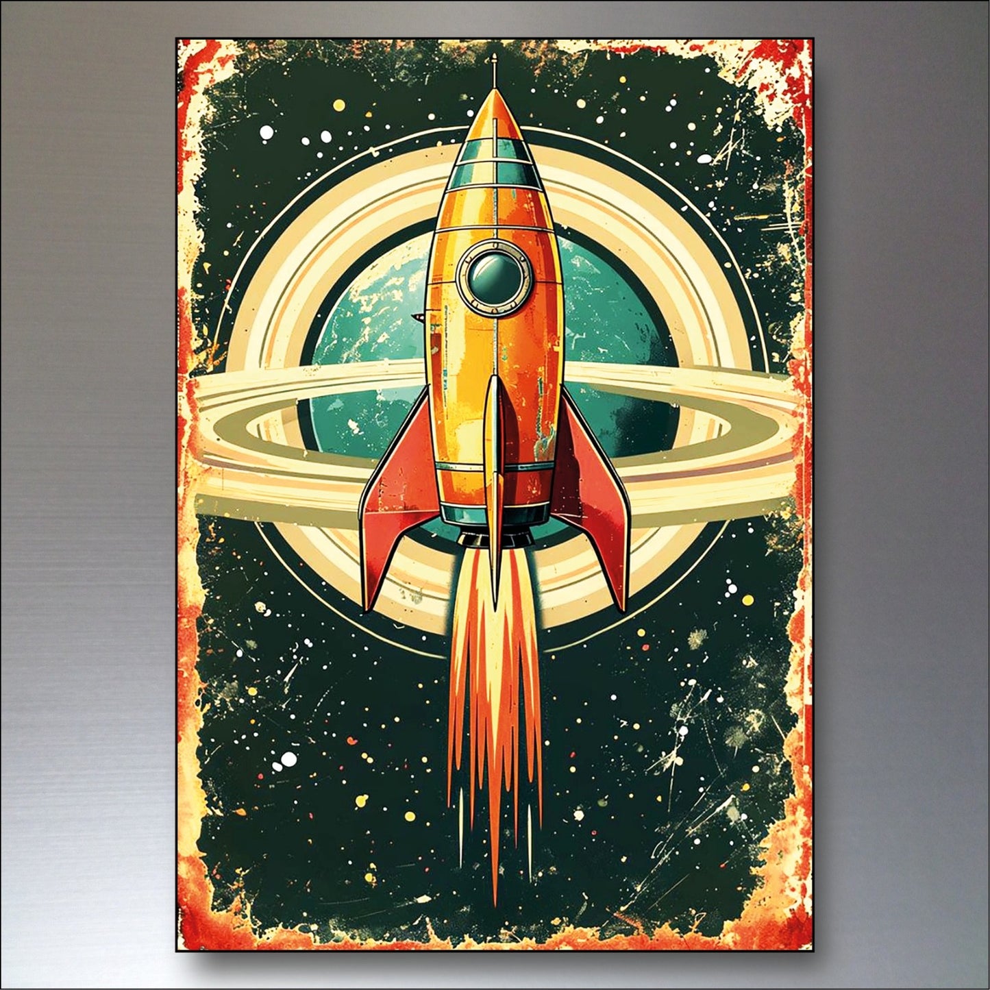 Set of six vintage retro sci-fi fridge magnets featuring science fiction artwork, unbranded, large collectible magnet set.