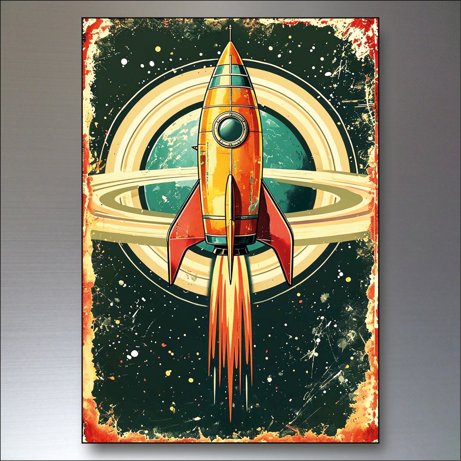Set of six vintage retro sci-fi fridge magnets featuring science fiction artwork, unbranded, large collectible magnet set.