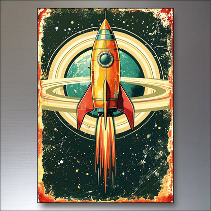 Set of six vintage retro sci-fi fridge magnets featuring science fiction artwork, unbranded, large collectible magnet set.