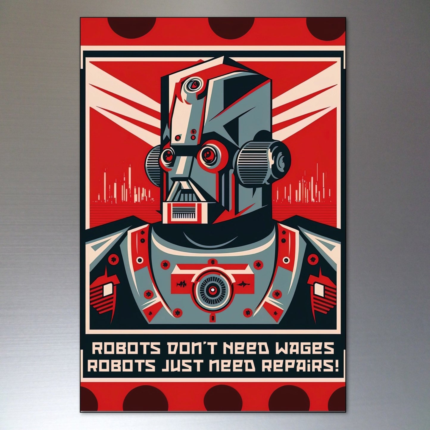 Set of 8 vintage retro sci-fi robot fridge magnets featuring classic robot artwork, perfect for science fiction themed decor.